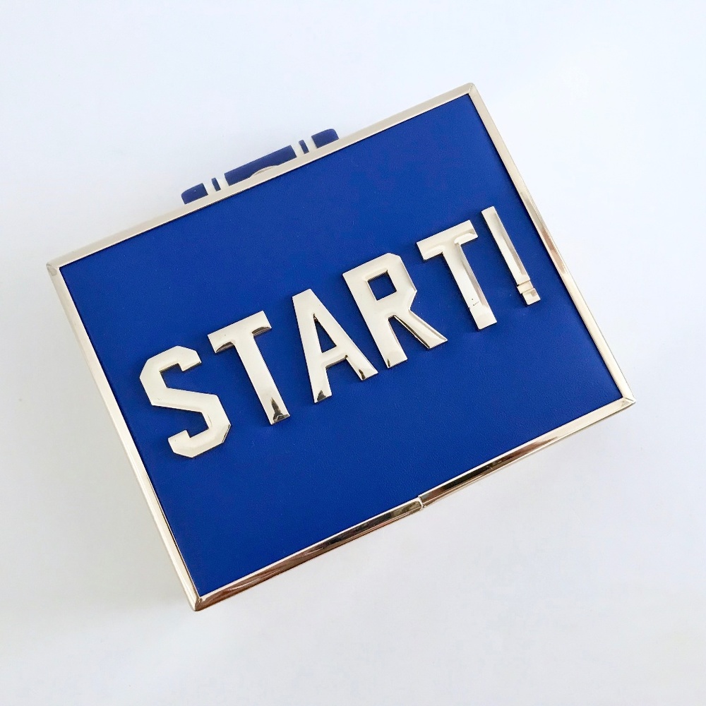 ZARA Start Box Clutch Crossbody Bag Blue Gold - Picture 1 of 8